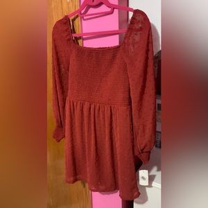 Rust Dress w/ sheer sleeves. Size Small. NWT. Sold at DryGoods. Retails $54.